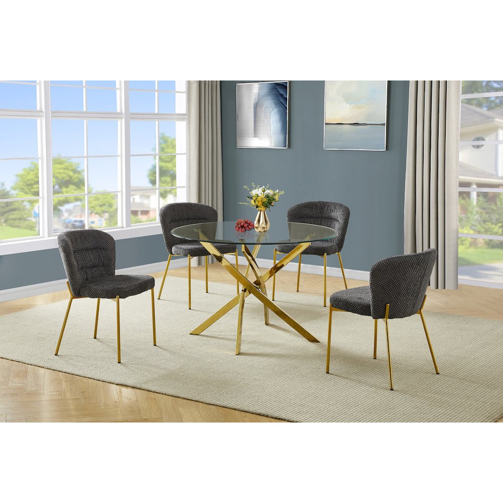 Round Tempered Glass Dining Table With 4 Dark Grey Side Chairs. Picture 2