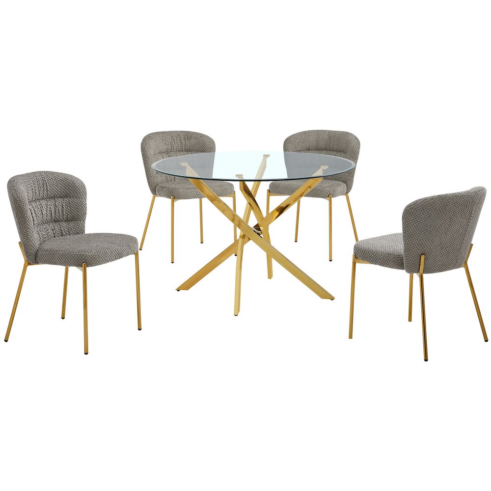 Round Tempered Glass Dining Table With 4 Grey Side Chairs. Picture 1