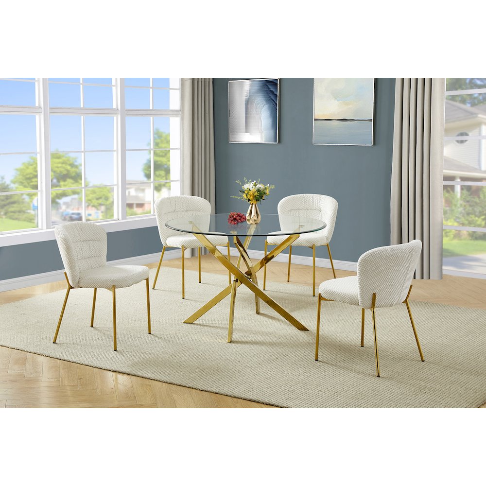 Round Tempered Glass Dining Table With 4 Cream Side Chairs. Picture 2