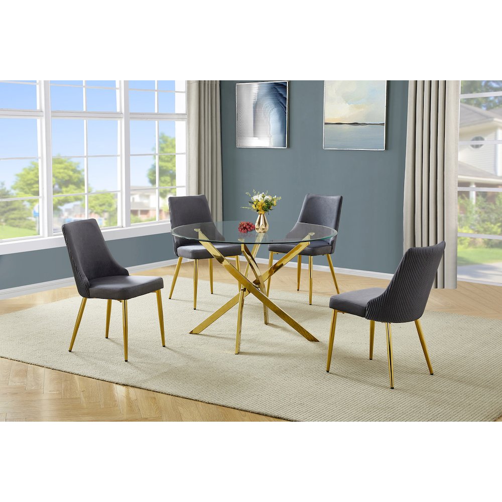 5Pc Round Tempered Glass Dining Table With 4 Dark Gray Side Chairs. Picture 2