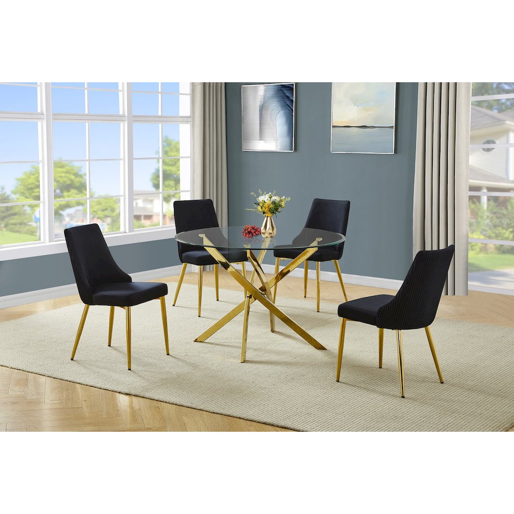 5Pc Round Tempered Glass Dining Table With 4 Black Side Chairs. Picture 2