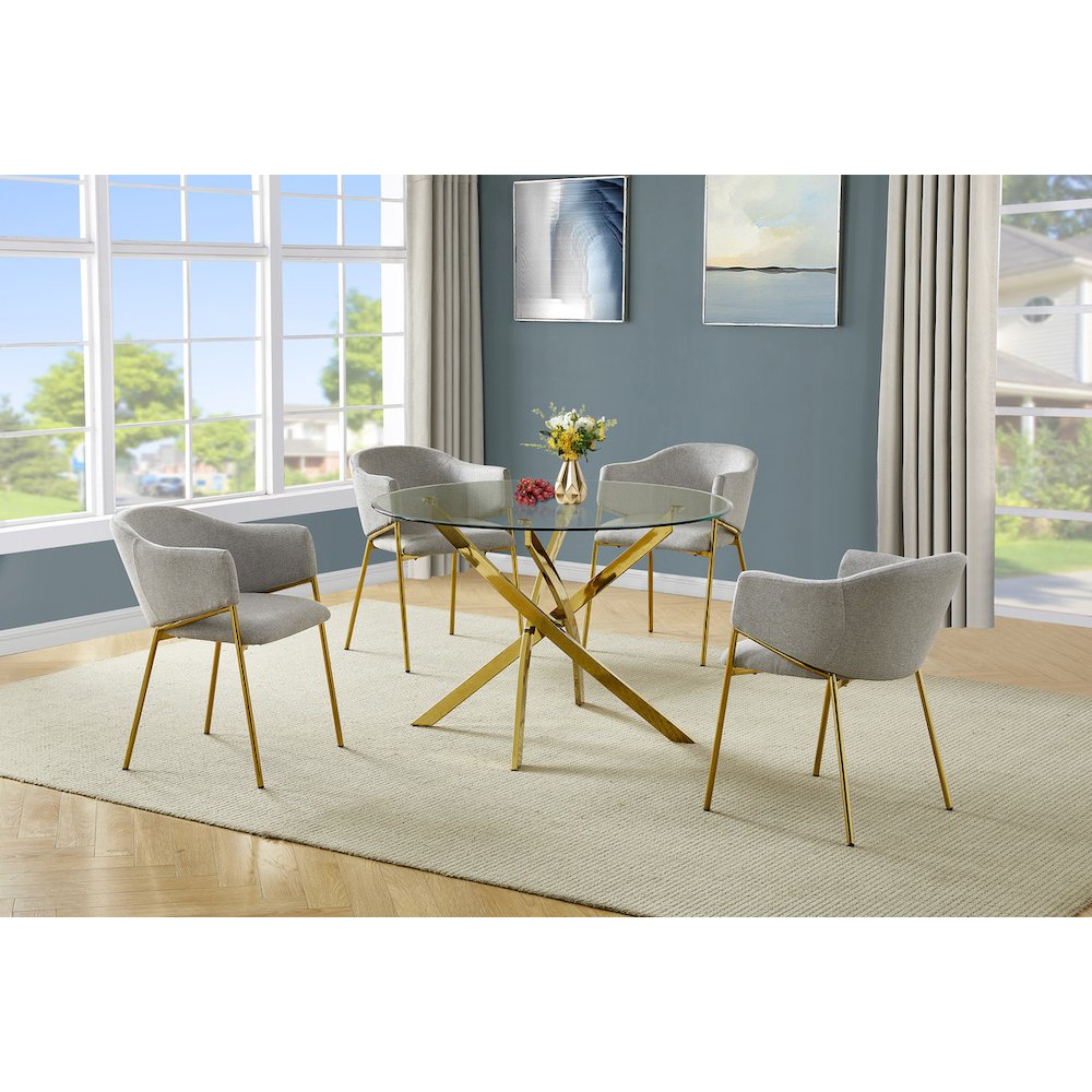 5Pc Round Glass Dining Table With 4 Gray Side Chairs. Picture 2