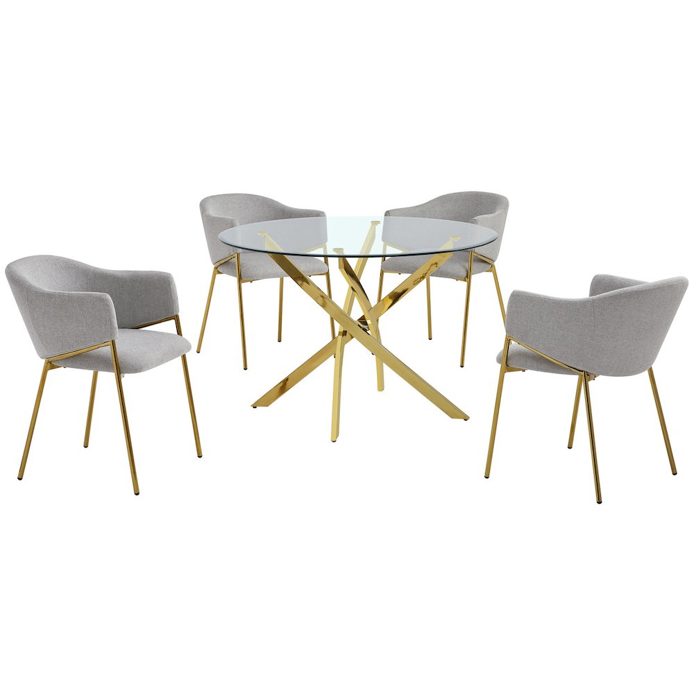 5Pc Round Glass Dining Table With 4 Gray Side Chairs. Picture 1