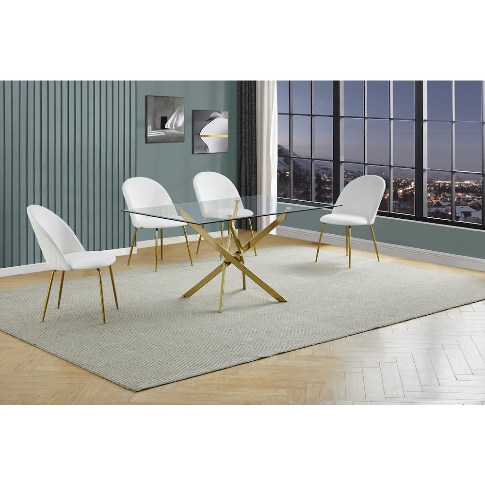 5 piece dining set- Rectangular dining table with 4 White side chairs. Picture 5