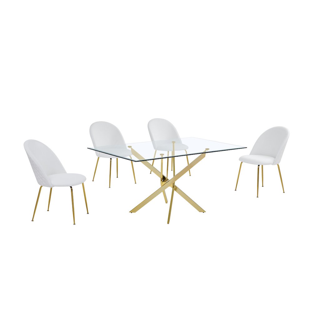 5 piece dining set- Rectangular dining table with 4 White side chairs. Picture 1