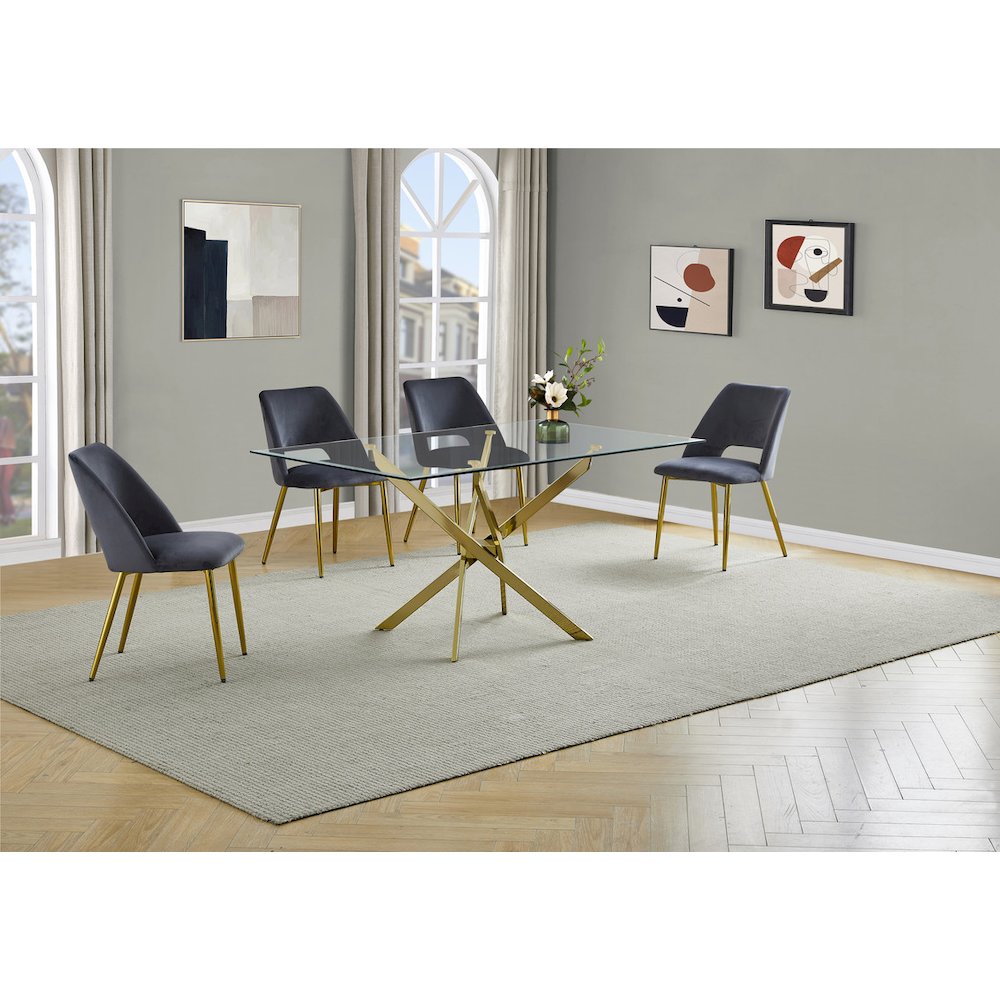 5pc dining Set- Rectangle - table with Dark grey Velvet Chairs. Picture 6