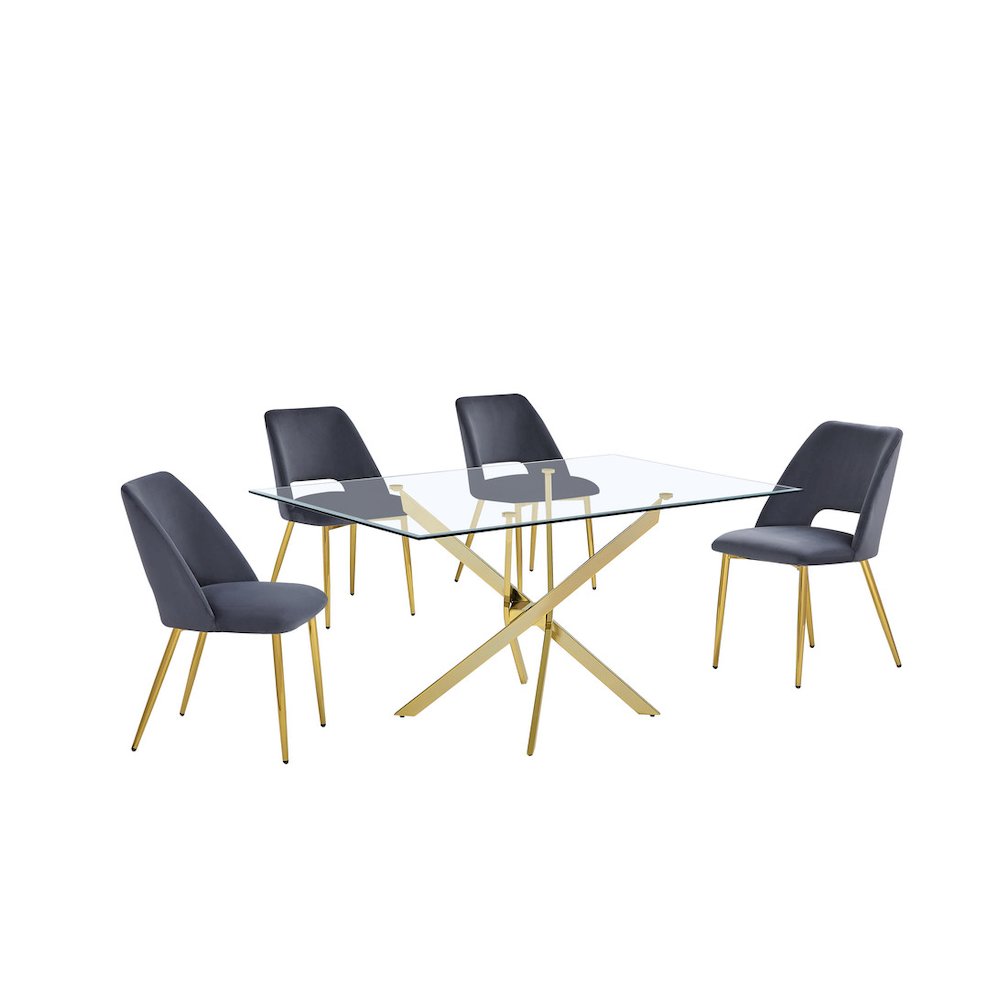 5pc dining Set- Rectangle - table with Dark grey Velvet Chairs. Picture 1