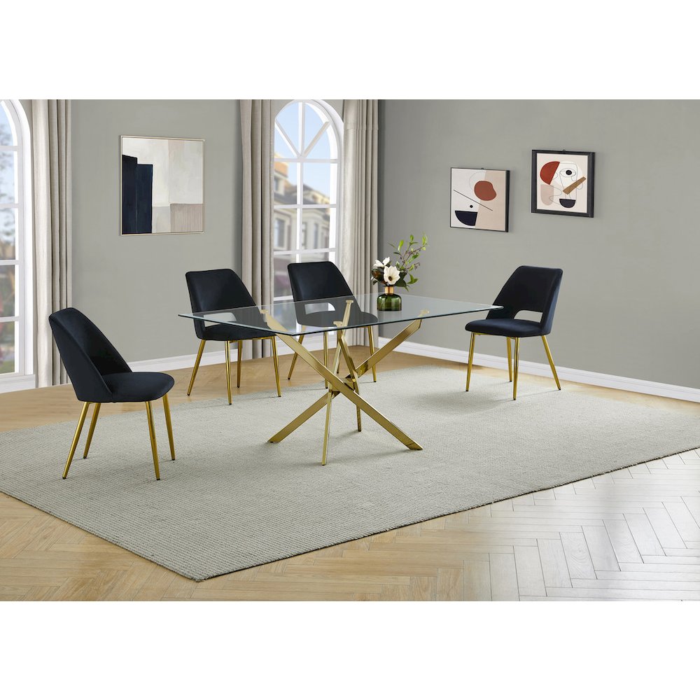 5pc dining Set- Rectangle - table with Black Velvet Chairs. Picture 6