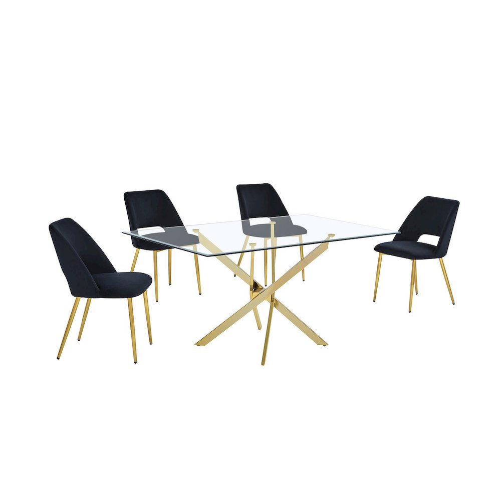 5pc dining Set- Rectangle - table with Black Velvet Chairs. Picture 1