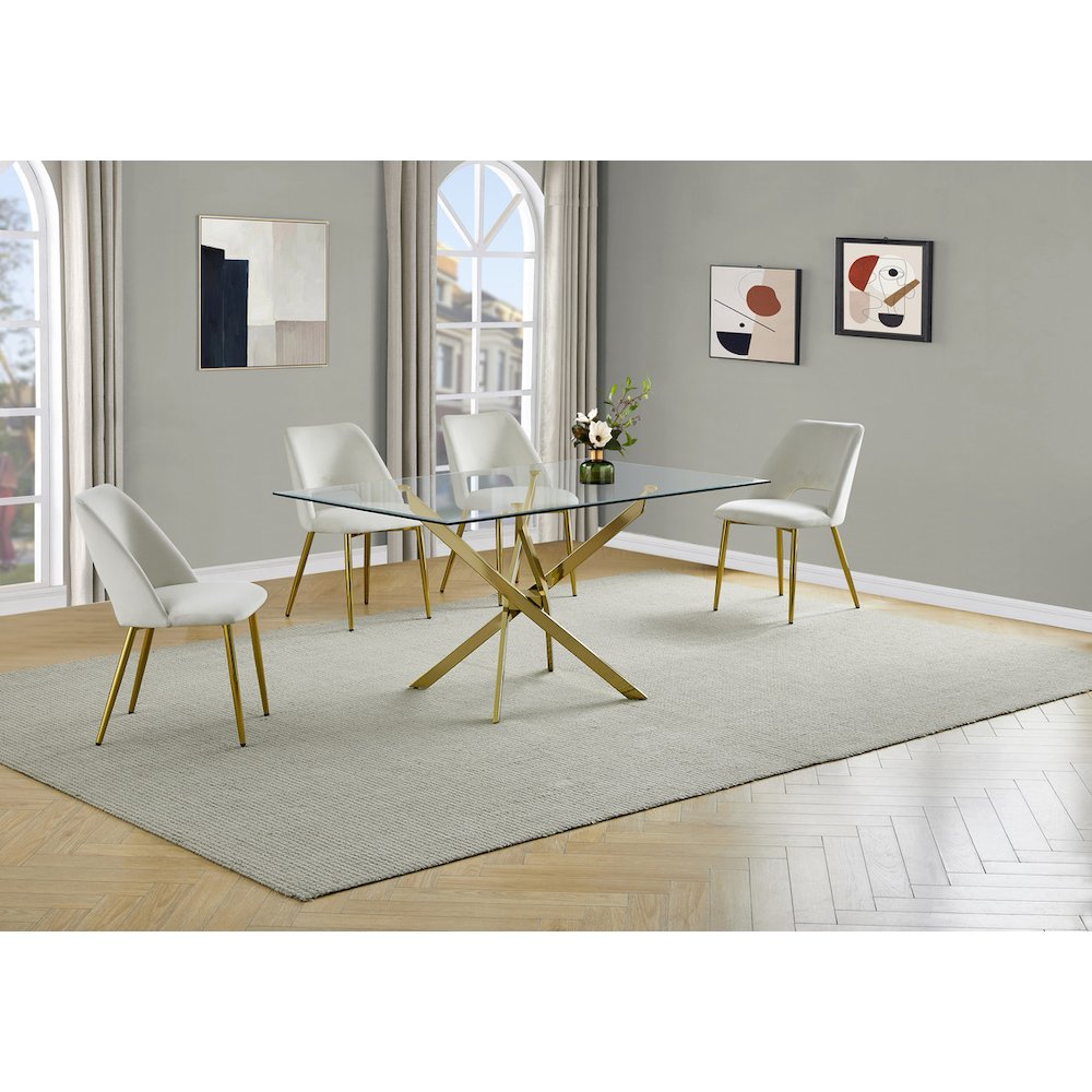 5pc dining Set- Rectangle - table with Cream Velvet Chairs. Picture 6