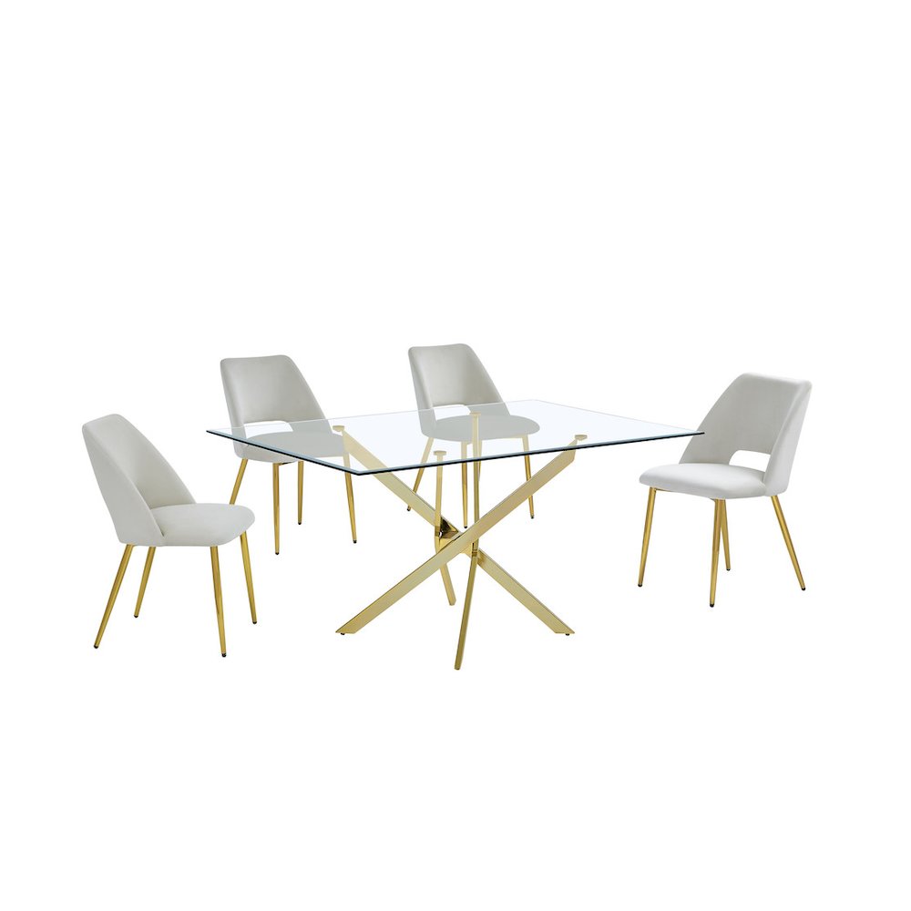 5pc dining Set- Rectangle - table with Cream Velvet Chairs. Picture 1