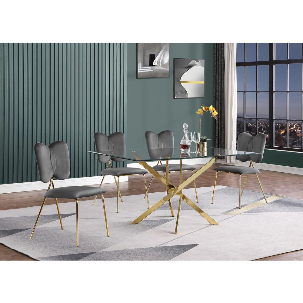 5pc dining Set- Rectangle table with Dark grey Velvet Chairs. Picture 4