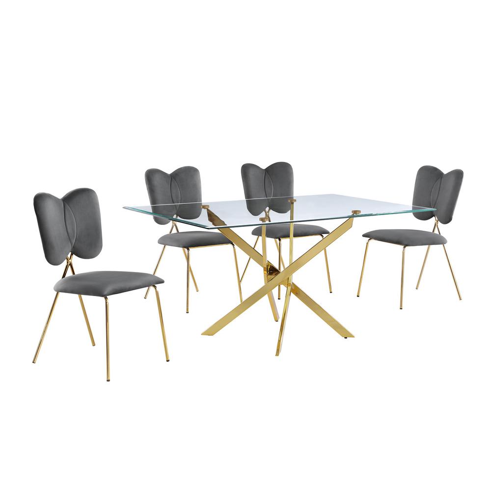 5pc dining Set- Rectangle table with Dark grey Velvet Chairs. Picture 1