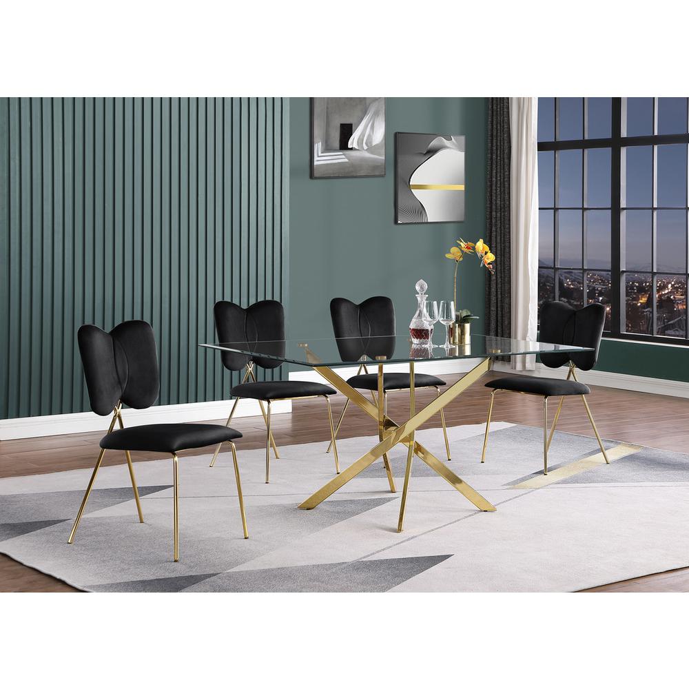5pc dining Set- Rectangle table with Black Velvet Chairs. Picture 4