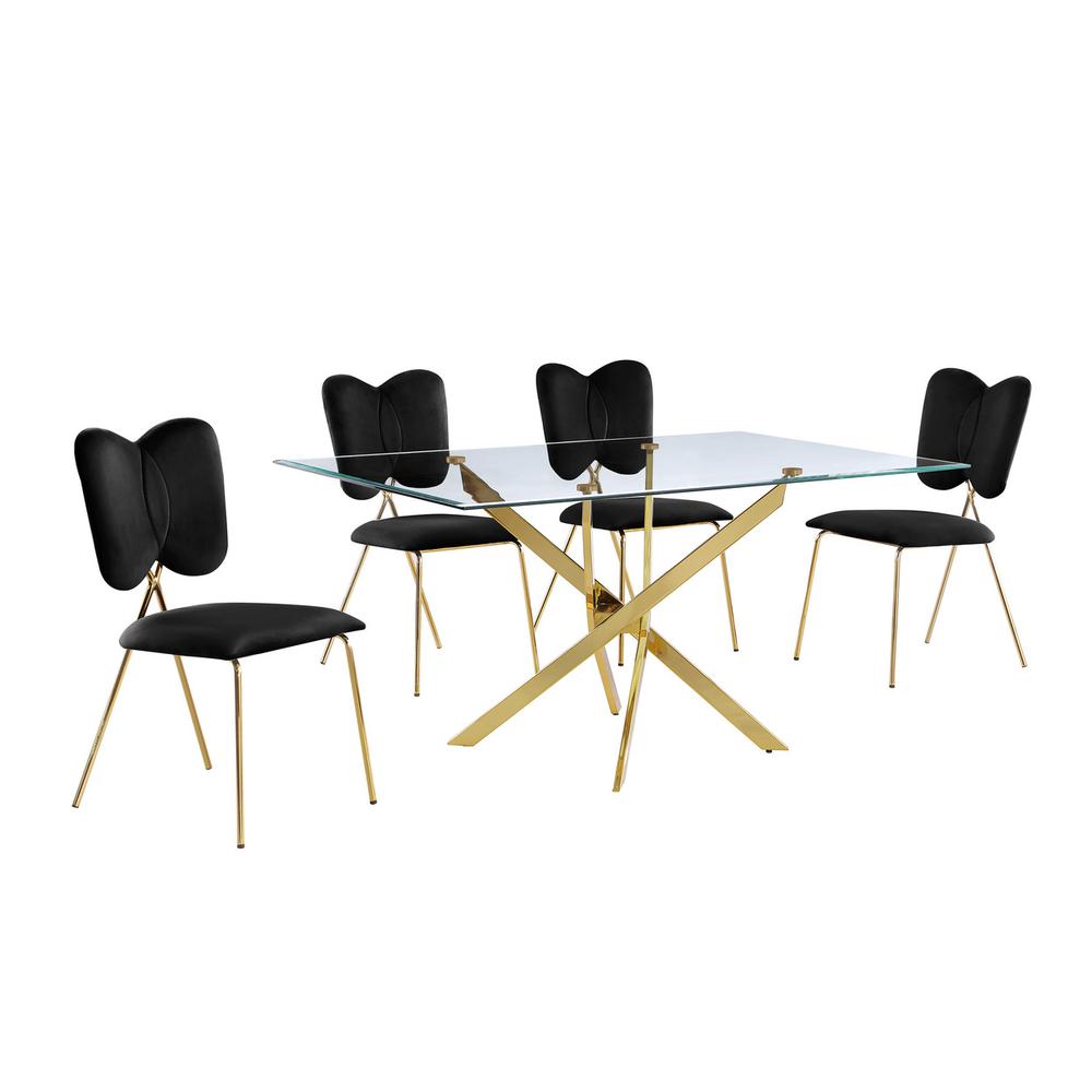 5pc dining Set- Rectangle table with Black Velvet Chairs. Picture 1