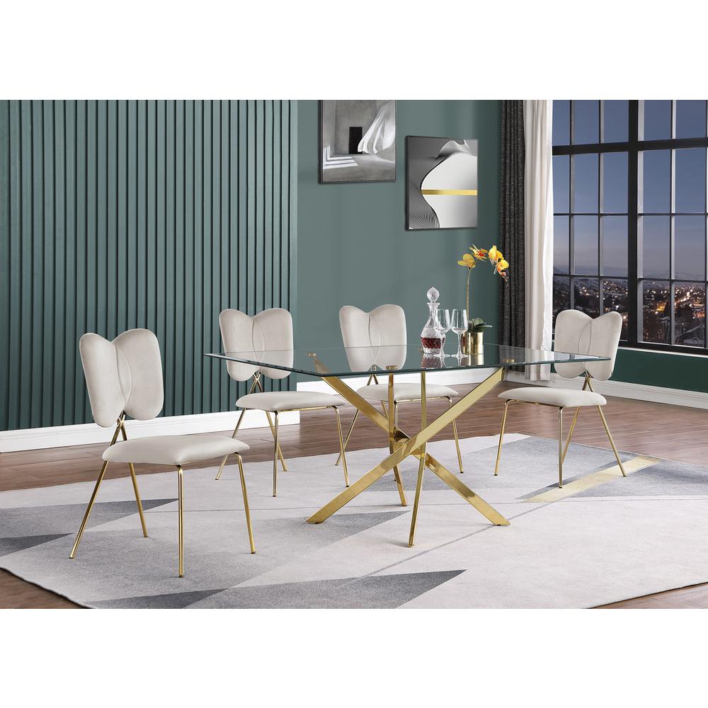 5pc dining Set- Rectangle table with Cream Velvet Chairs. Picture 4