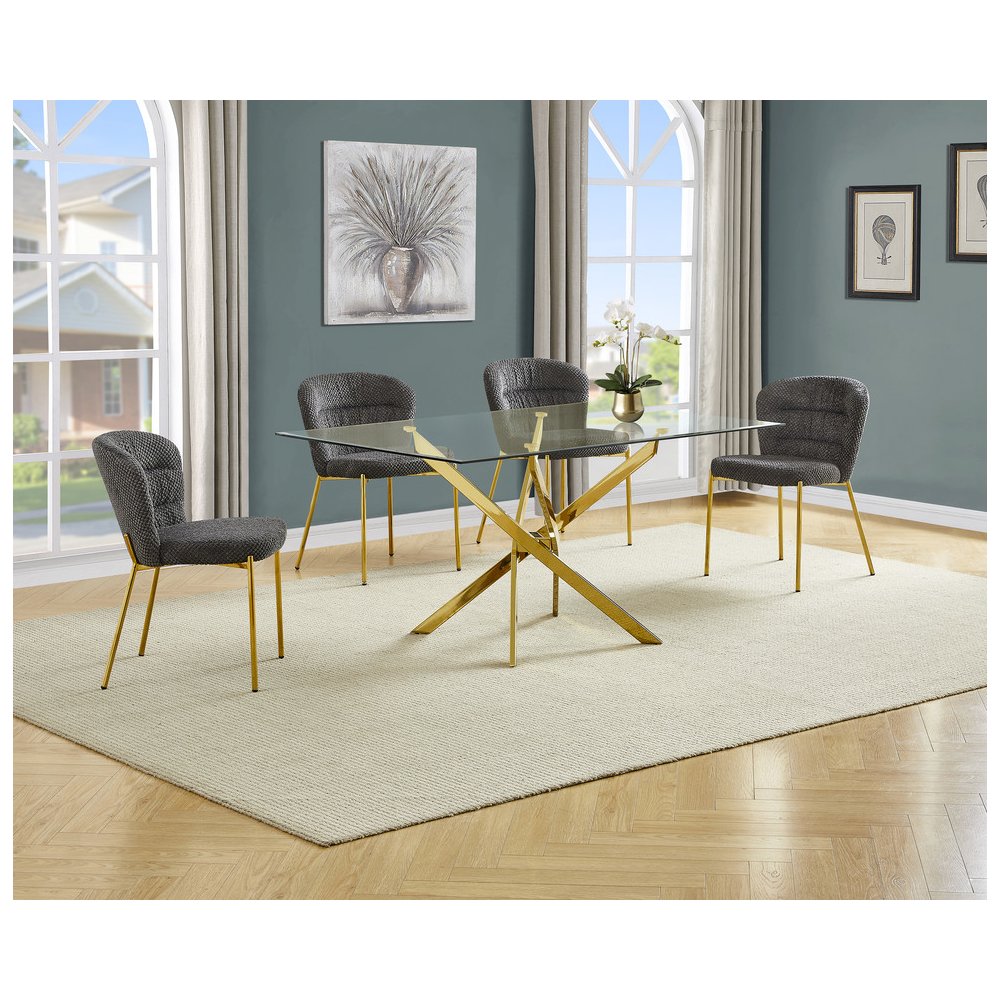 Rectangle Tempered Glass Dining Table With 4 Dark Grey Side Chairs. Picture 2