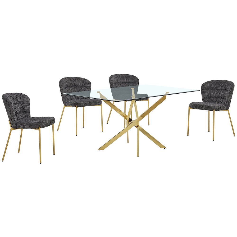Rectangle Tempered Glass Dining Table With 4 Dark Grey Side Chairs. Picture 1