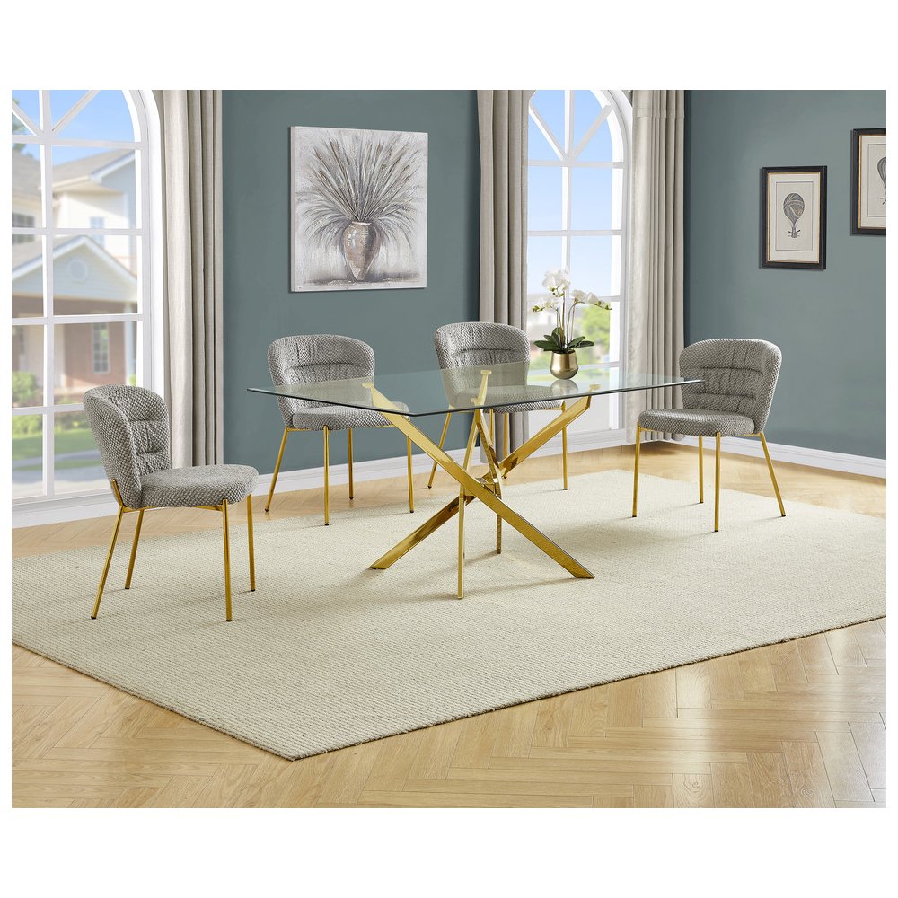 Rectangle Tempered Glass Dining Table With 4 Grey Side Chairs. Picture 2