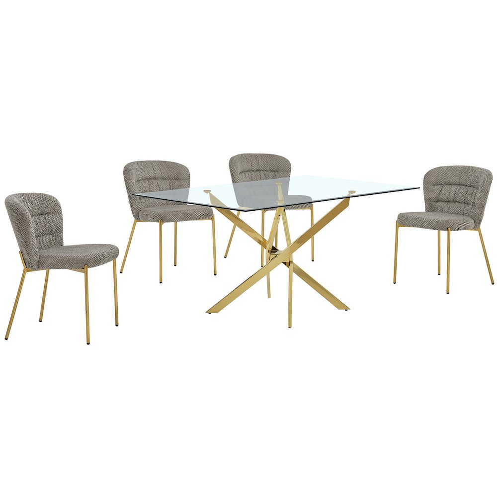 Rectangle Tempered Glass Dining Table With 4 Grey Side Chairs. Picture 1