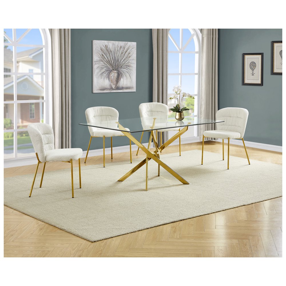 Rectangle Tempered Glass Dining Table With 4 Cream Side Chairs. Picture 2