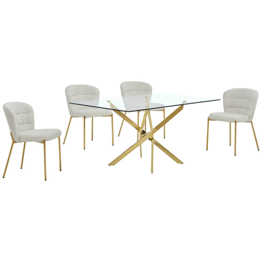 Rectangle Tempered Glass Dining Table With 4 Cream Side Chairs. Picture 1