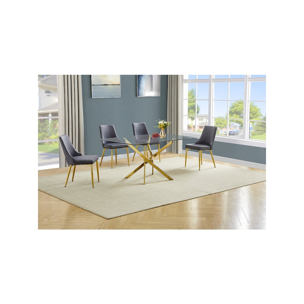 Best Quality Furniture Clear Glass Dining Set With Velvet Upholstered Chairs. Picture 2
