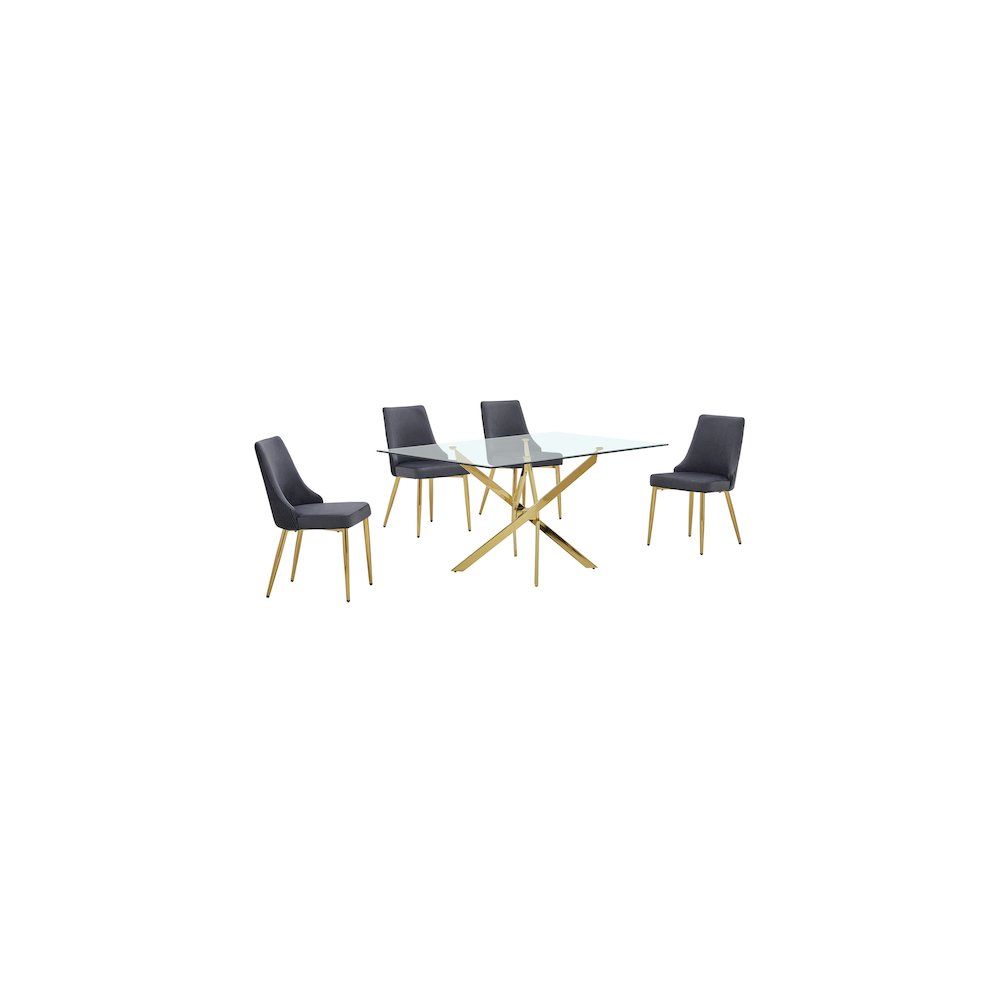Best Quality Furniture Clear Glass Dining Set With Velvet Upholstered Chairs. Picture 1
