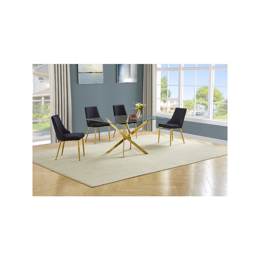 Best Quality Furniture Clear Glass Dining Set With Velvet Upholstered Chairs. Picture 2
