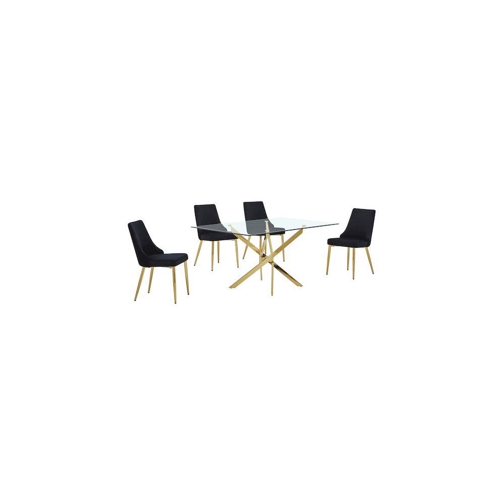 Best Quality Furniture Clear Glass Dining Set With Velvet Upholstered Chairs. Picture 1