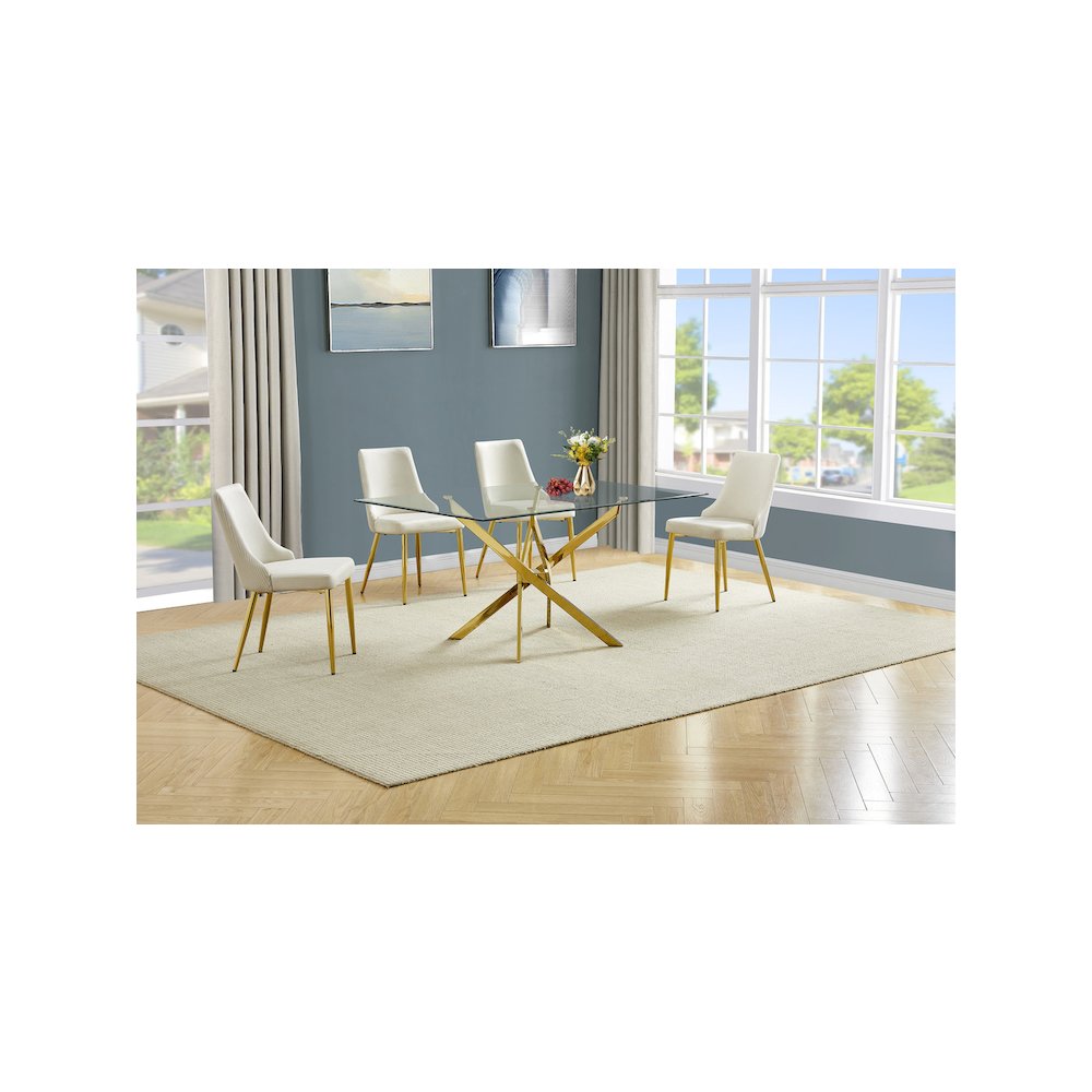 Best Quality Furniture Clear Glass Dining Set With Velvet Upholstered Chairs. Picture 2
