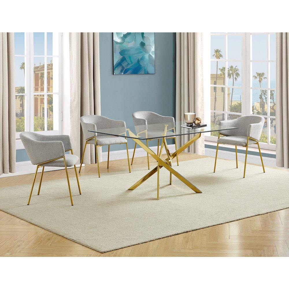 5Pc Rectangle Glass Dining Table With 4 Gray Side Chairs. Picture 2