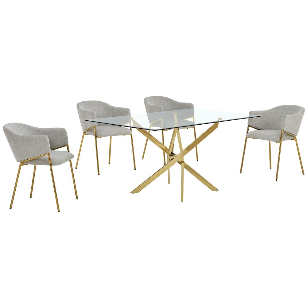 5Pc Rectangle Glass Dining Table With 4 Gray Side Chairs. Picture 1
