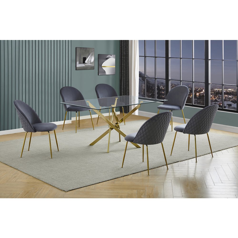 7 piece dining set- Rectangular dining table with 6 Dark grey side chairs. Picture 5