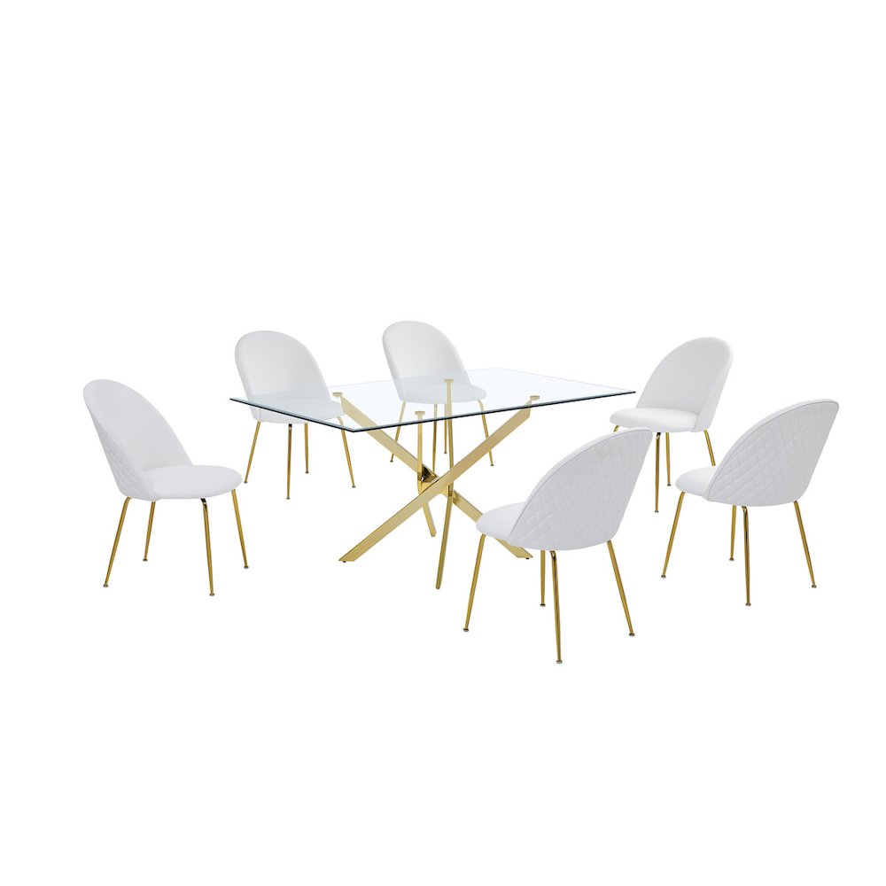 7 piece dining set- Rectangular dining table with 6 White faux leather chairs. Picture 1