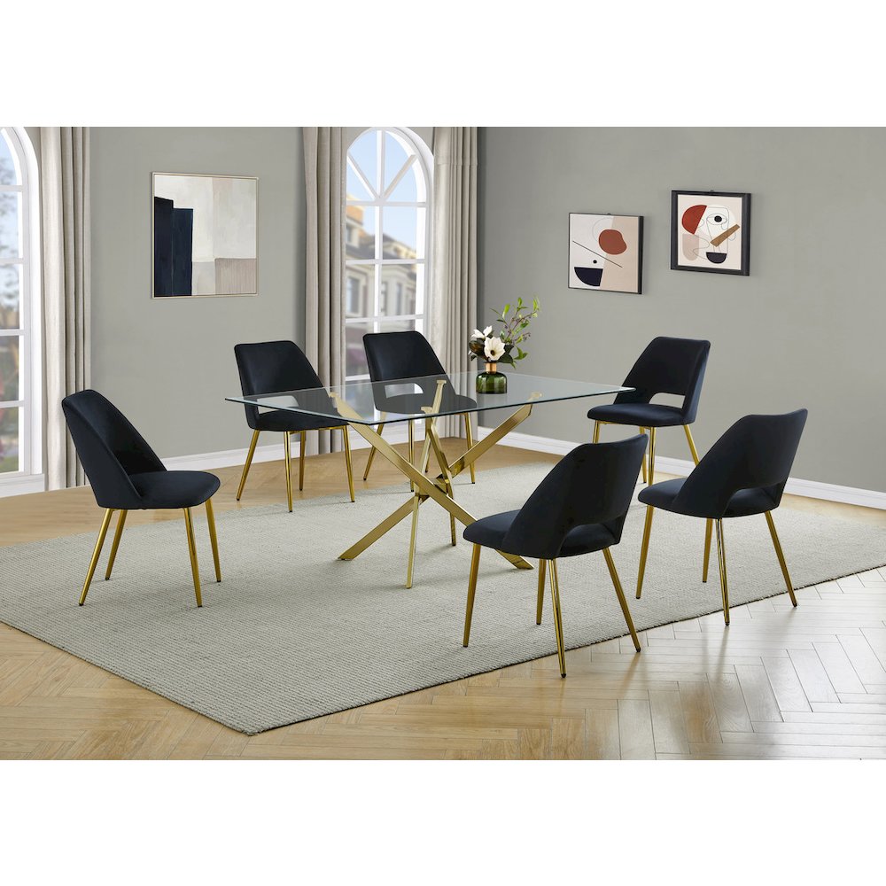 7pc dining Set- Rectangle - table with Black Velvet Chairs. Picture 6