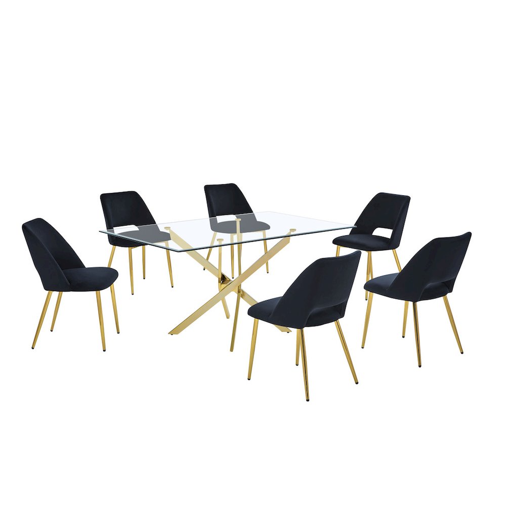 7pc dining Set- Rectangle - table with Black Velvet Chairs. Picture 1