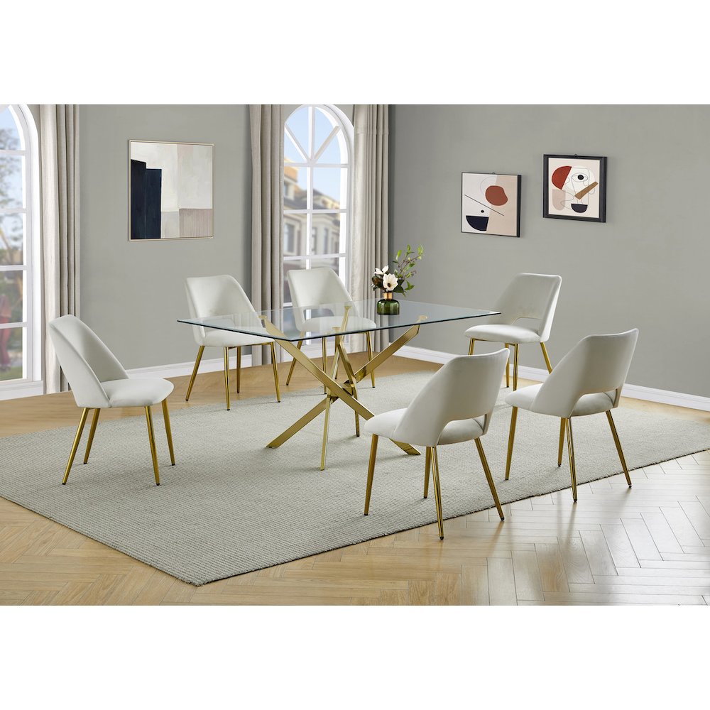 7pc dining Set- Rectangle - table with Cream Velvet Chairs. Picture 6