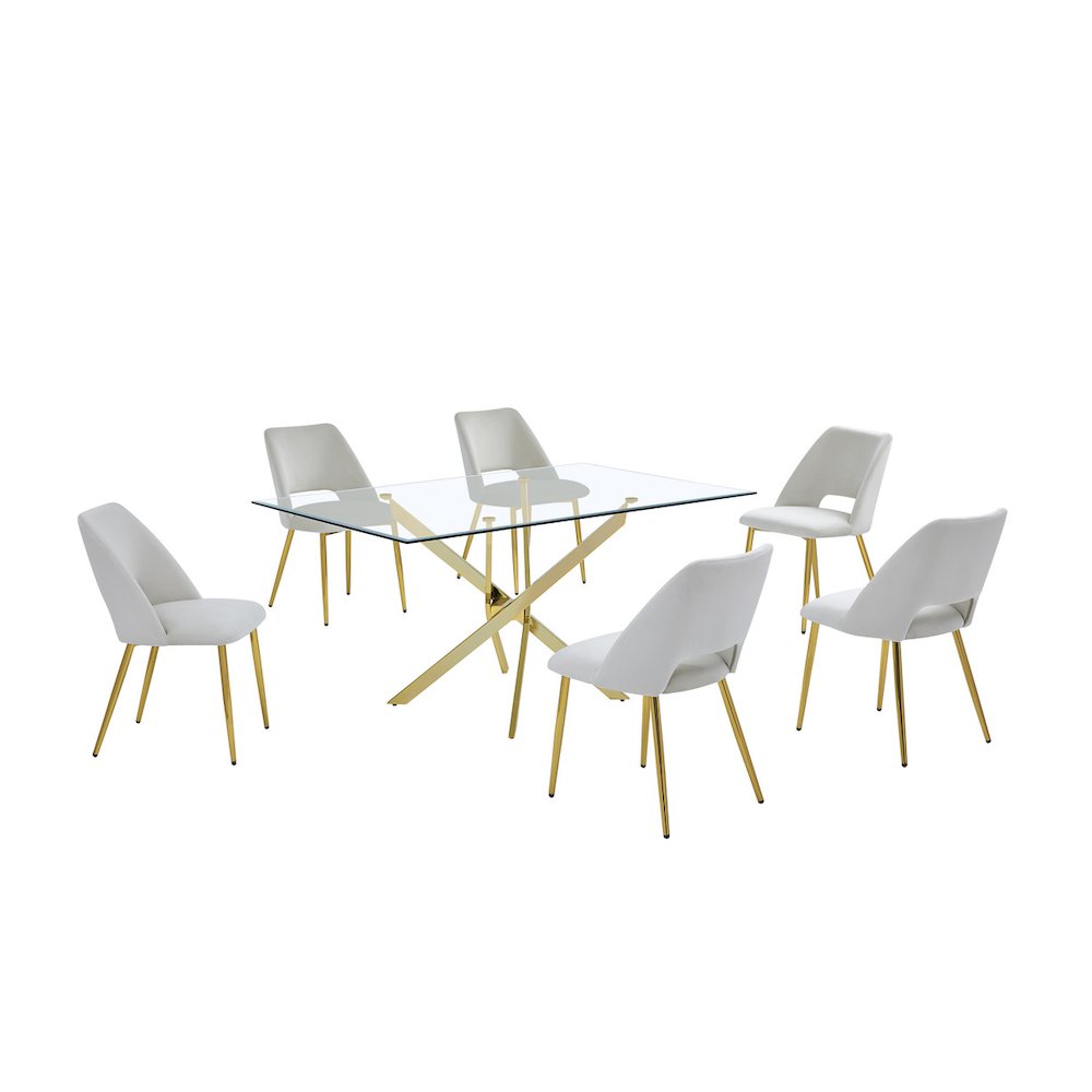7pc dining Set- Rectangle - table with Cream Velvet Chairs. Picture 1