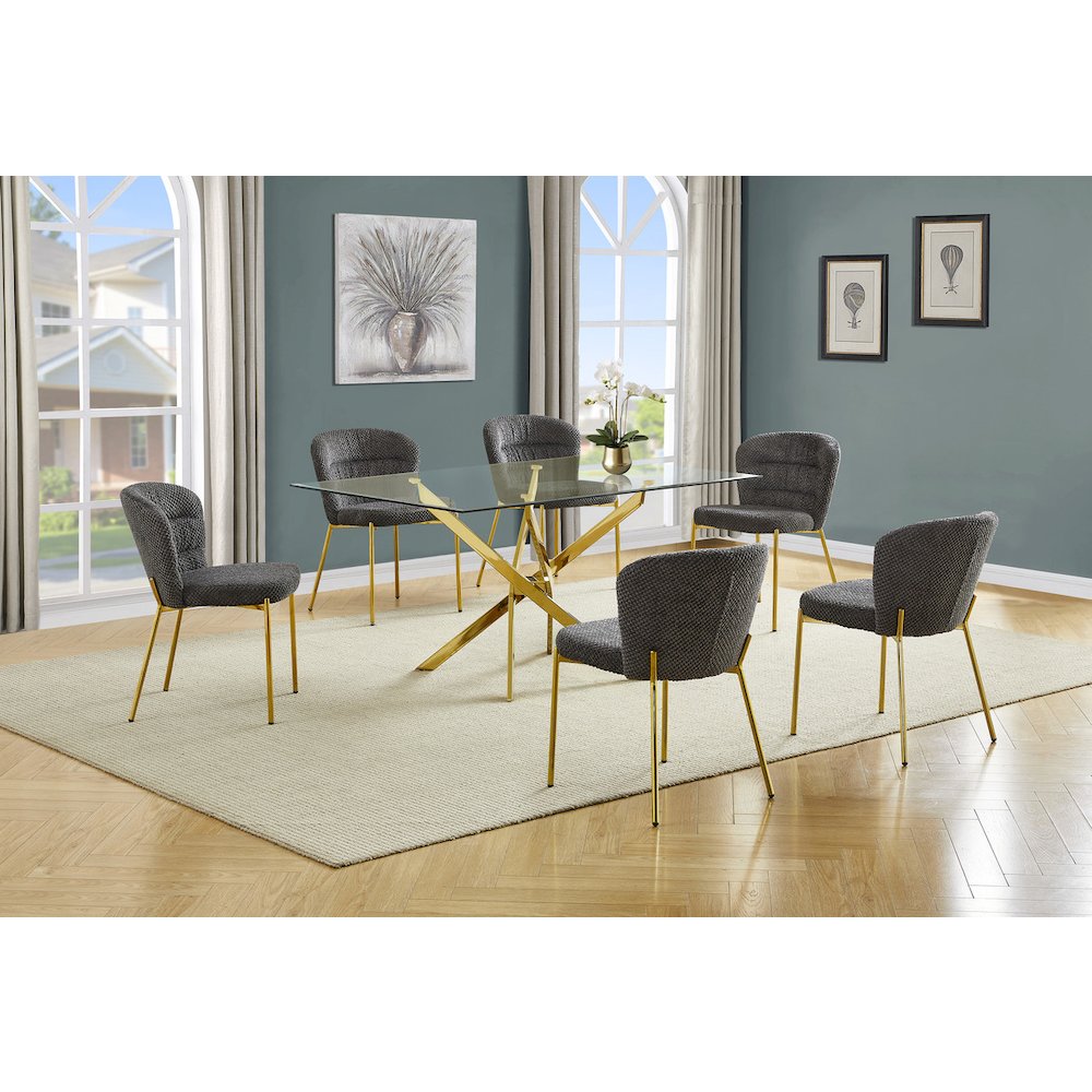 Rectangle Tempered Glass Dining Table With 6 Dark Grey Side Chairs. Picture 2