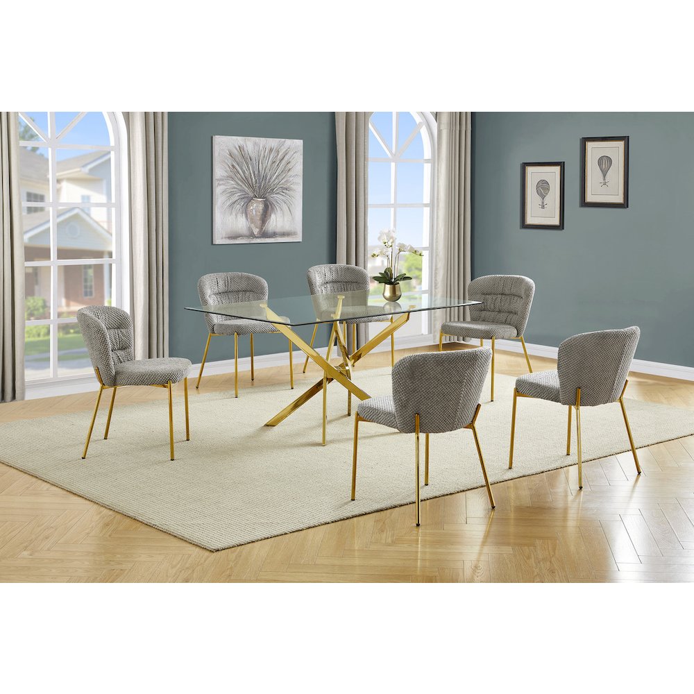 Rectangle Tempered Glass Dining Table With 6 Grey Side Chairs. Picture 2