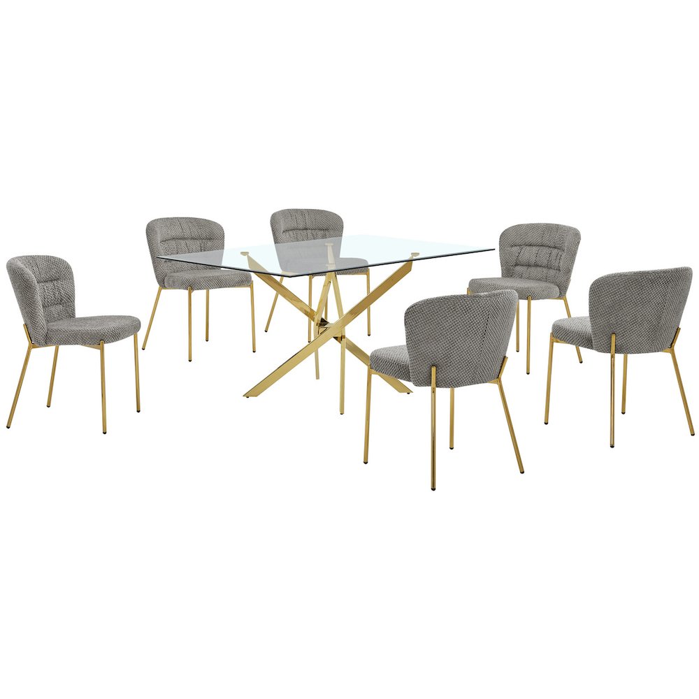 Rectangle Tempered Glass Dining Table With 6 Grey Side Chairs. Picture 1