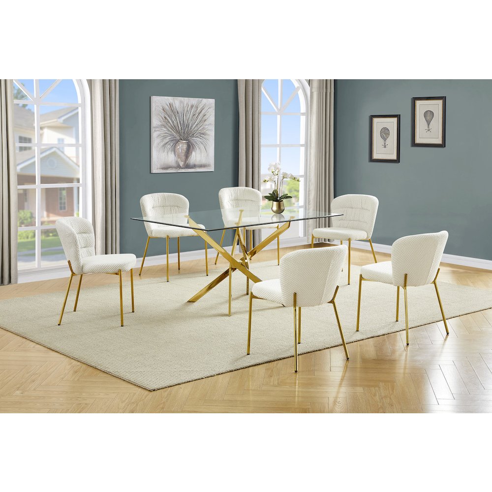 Rectangle Tempered Glass Dining Table With 6 Cream Side Chairs. Picture 2