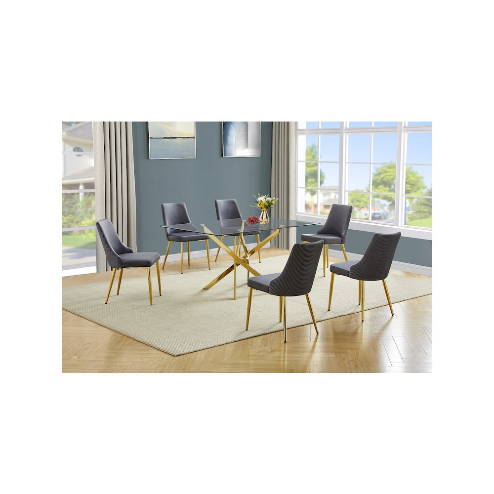 Best Quality Furniture Clear Glass Dining Set With Velvet Upholstered Chairs. Picture 2