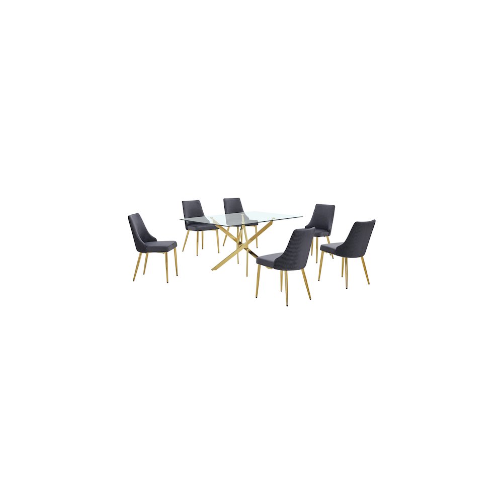 Best Quality Furniture Clear Glass Dining Set With Velvet Upholstered Chairs. Picture 1