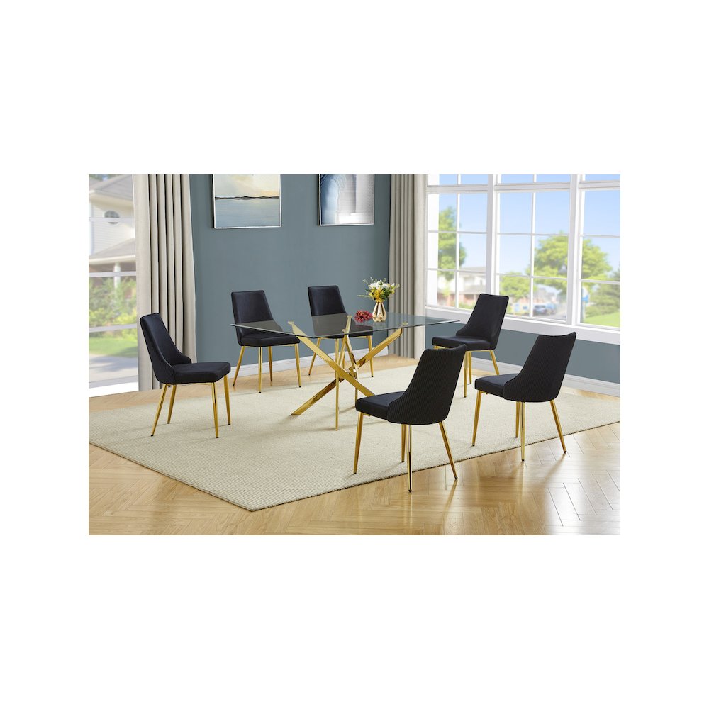 Best Quality Furniture Clear Glass Dining Set With Velvet Upholstered Chairs. Picture 2