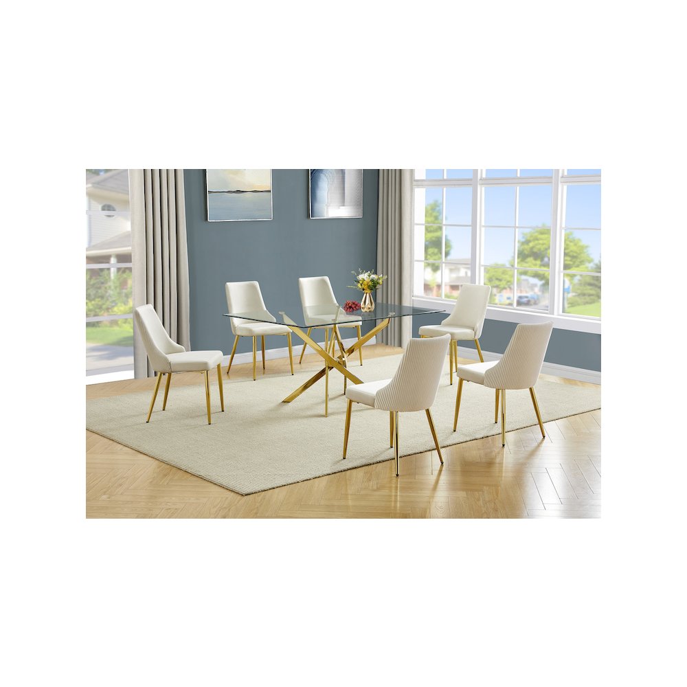 Best Quality Furniture Clear Glass Dining Set With Velvet Upholstered Chairs. Picture 2
