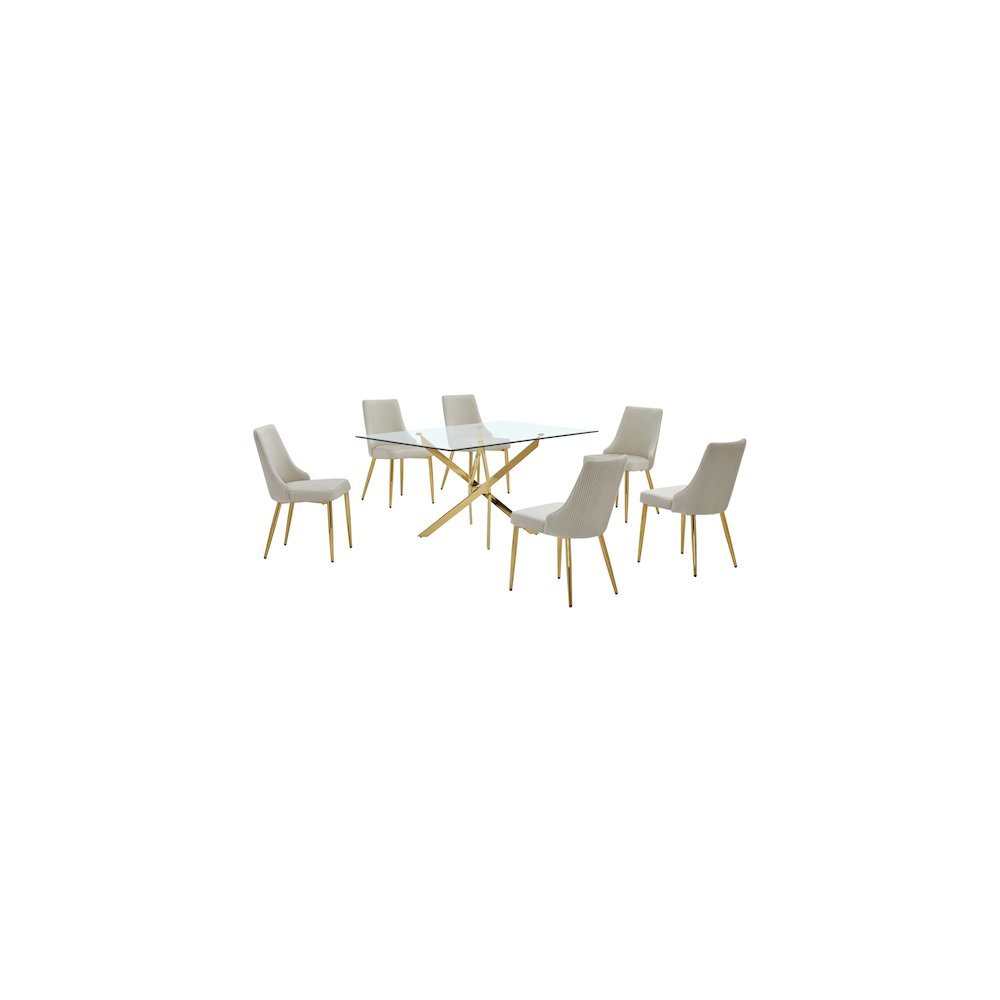 Best Quality Furniture Clear Glass Dining Set With Velvet Upholstered Chairs. Picture 1