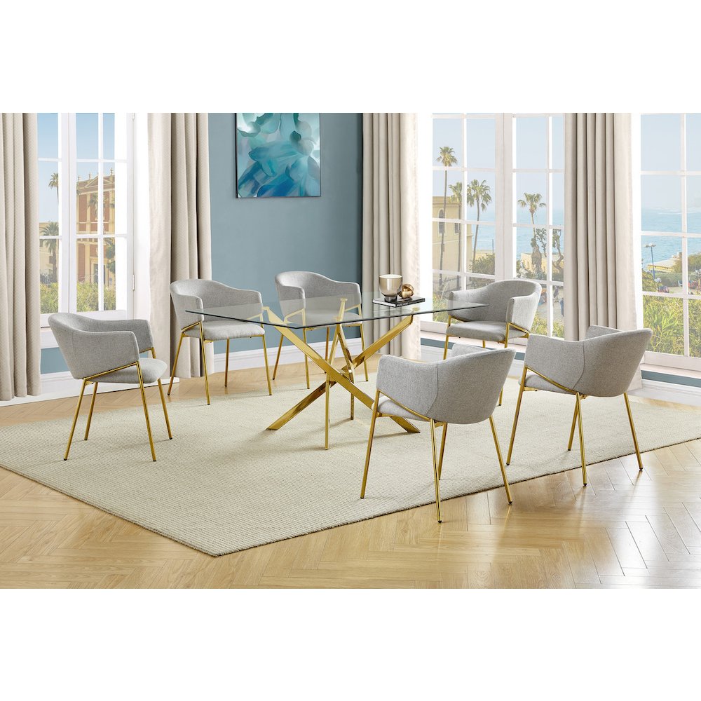 7Pc Rectangle Glass Dining Table With 6 Gray Side Chairs. Picture 2