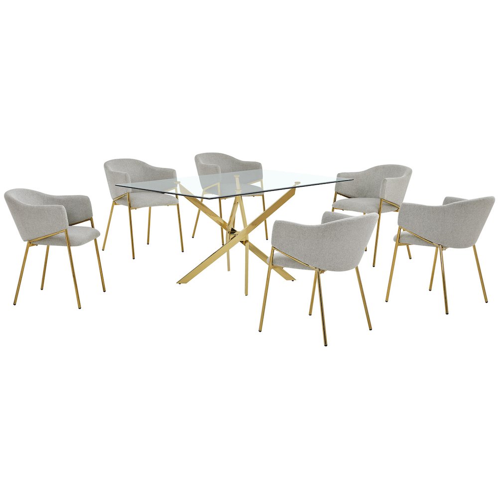 7Pc Rectangle Glass Dining Table With 6 Gray Side Chairs. Picture 1